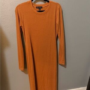 INC International Concepts Ribbed Orange Long Sleeve Dress